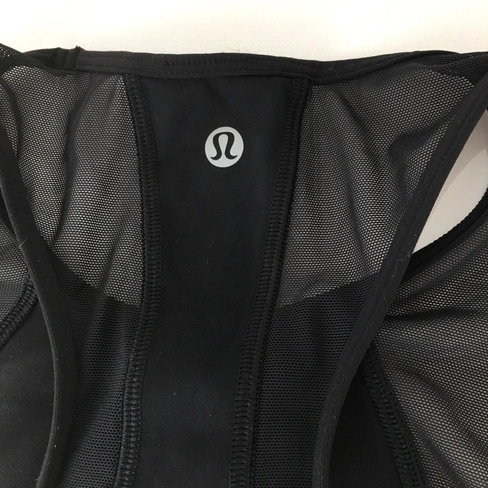 Lululemon Cropped Workout Tank Top Black Sheer Mesh Panels Athletic Racerback